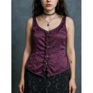 MARTIN + OSA Plum Silk Button-Up Ruffles Tank Top - Size 10